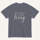 Gray t-shirt with 'Daughter of the King' text on a white background