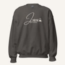 Grey sweatshirt with cream 'Jesus & Coffee' text on a white background