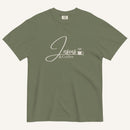 Green t-shirt with 'Jesus & Coffee' text on a white background