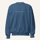 blue sweatshirt with 'Searched & known' text