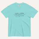 A light aqua blue short-sleeve crewneck t-shirt with a black graphic of two fish and 5 loaves of bread on a line and the cursive text 'Everyone Ate' across the chest, displayed flat against a light beige background.