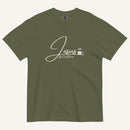 Dark Green t-shirt with 'Jesus & Coffee' text on a white background