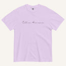 Light purple t-shirt with text 'Call on his name' on a white background