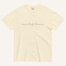 Ivory t-shirt with 'Searched & Known' text on a cream background