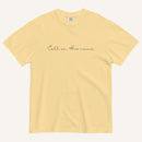 Yellow t-shirt with 'Call on His name' text on a white background
