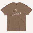 Brown t-shirt with 'Jesus & Coffee' text on a white background