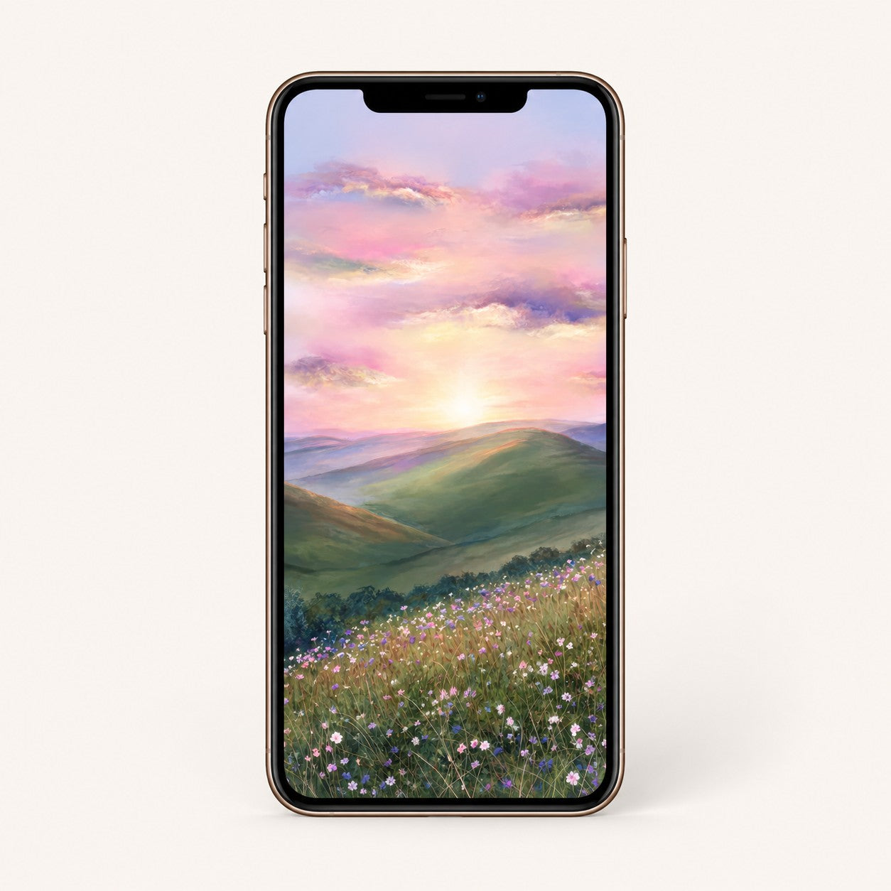 Pastel Wildflower Meadow Phone Wallpaper | Dreamy Landscape Background