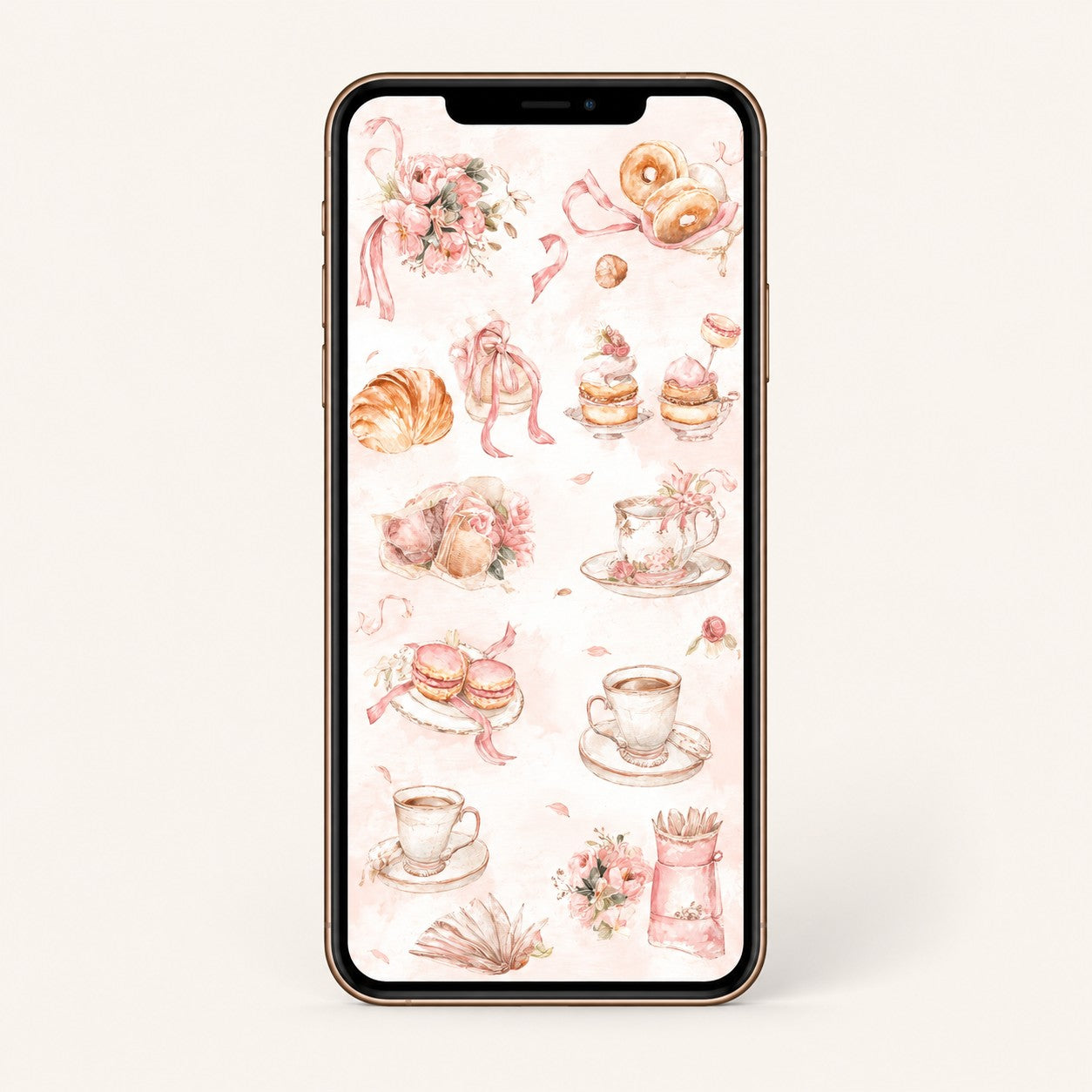 Pink French Bakery Phone Wallpaper | Coquette Café Aesthetic Background