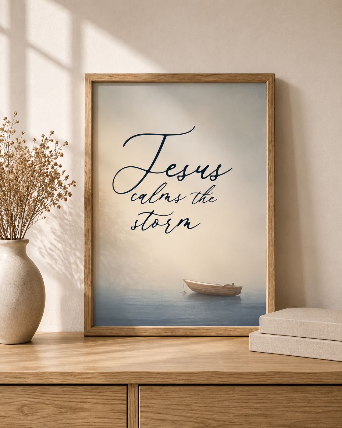 Jesus Calms the Storm Christian Wall Art Print | Matthew 8:26 Scripture Art