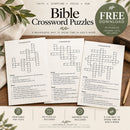 an infographic for "Bible Crossword Puzzles" and information about the puzzles including the first three puzzle page images