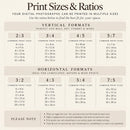 Print sizes and ratios for photography, including, 2:3, 3:4, 4:5, 5:7, 3:2, 4:3, 5:4, nd 7:5 ratios.