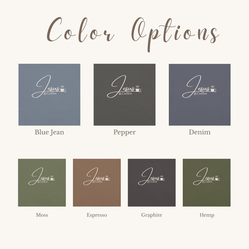 Color swatches with 'Jesus & Coffee' text on a white background