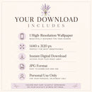 Download information card with lavender design and text about high-resolution wallpaper.