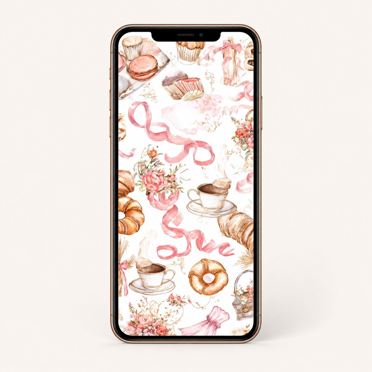French Bakery Aesthetic Phone Wallpaper | Cozy Pink Café Background