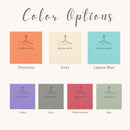 Color options chart for a product labeled 'Redeemed', showing eight flat color swatches with names beneath them: Terracotta, Ivory, Lagoon Blue, Violet, Grey, Watermelon, and Bay. The top header reads 'Color Options'.