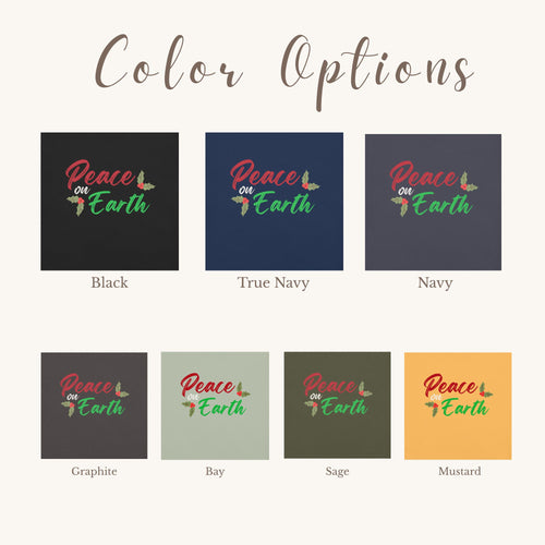 color options for the "Peace on Earth" t-shirt
