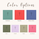 Color options chart showing seven fabric swatches labeled Seafoam, Paprika, Mystic Blue, Moss, Orchid, Khaki, and Crunchberry on a light beige background with the heading 'Color Options'.