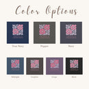 seven color options for 'Chosen & Cherished' t-shirt with floral graphic on a cream background